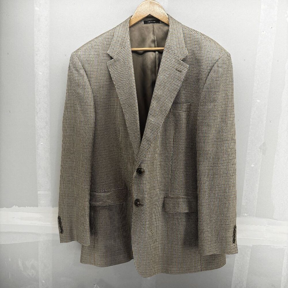 Chaps Ralph Lauren‎ 100% Silk Sport Coat Mens 44L Houndstooth Blazer Suit Jacket